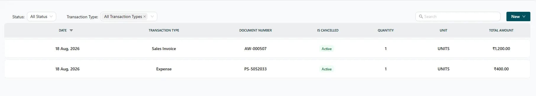 Columns & transaction types