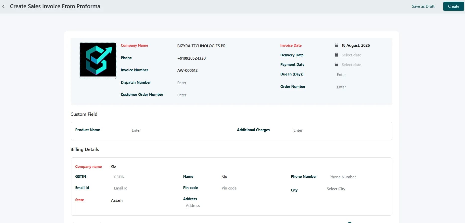 Top / order header